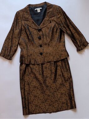 Maggy London Brown Black Lace Jacquard Skirt Suit Set Size 12